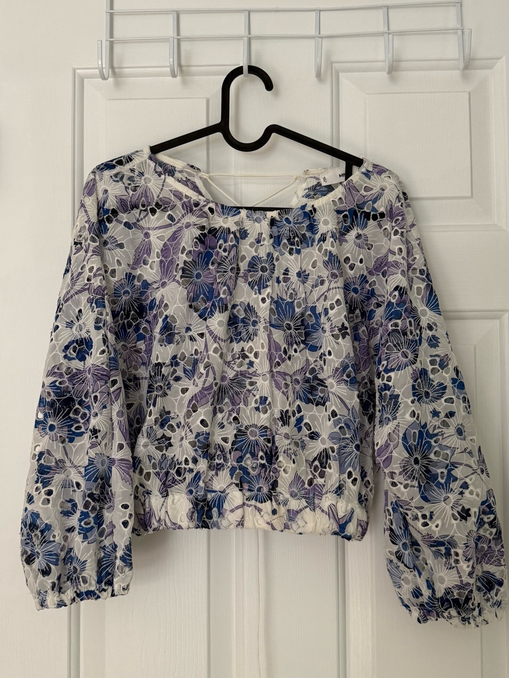 Mango Blue & Purple Floral Peasant Blouse